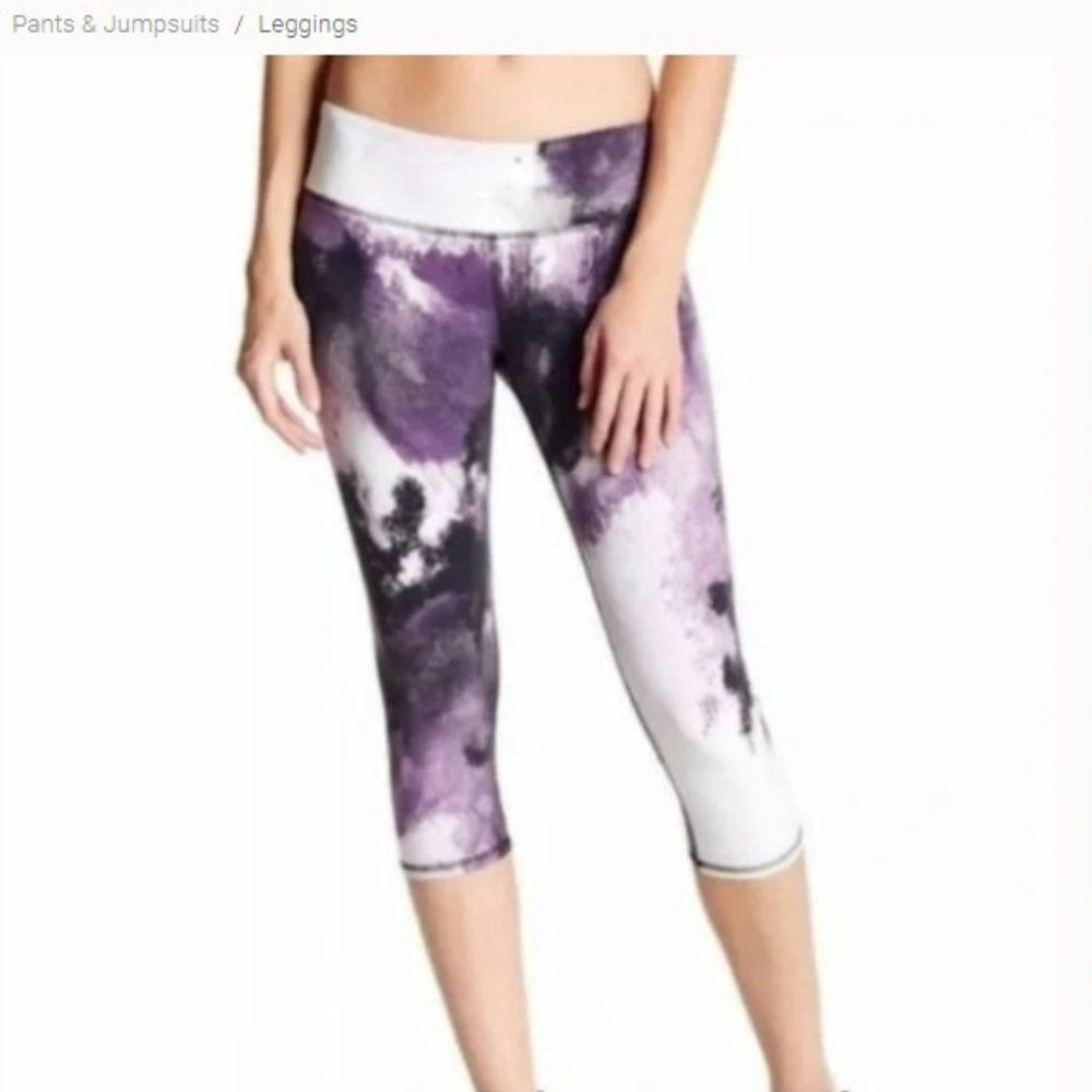 ALO Yoga Tie Dye Airbrush Purple & Black Crop Capri Leggings - Size Small